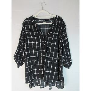 Antalia Black and White Windowpane Check Blouse – Size 2X (EUC)